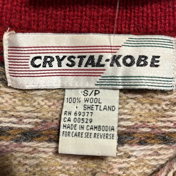 Vintage Crystal Kobe Shetland Wool Sweater Nordic Red Fair Isle Womens Small - Picture 10 of 16